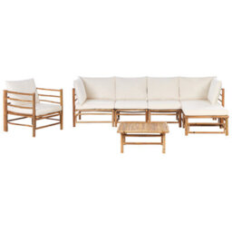 Beliani Garden Lounge Set With Table 6 Seater Cerreto Left Hand Bamboo Off-White - thumbnail 1