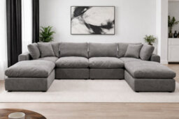 D Pro T Homeware 4 Seat Sofa Scandinavian Modular Set Grey 2 Seats 1 Corner & 1 Ottoman - thumbnail 1