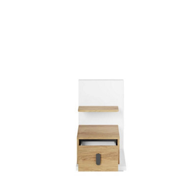Arte Modern Mirrored Massi Right Bedside Table - Natural Hickory & Alpine White, Durable Storage Solution (H)700mm (W)430mm (D)450mm - image 1