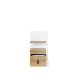 Arte Modern Mirrored Massi Right Bedside Table - Natural Hickory & Alpine White, Durable Storage Solution (H)700mm (W)430mm (D)450mm - thumbnail 1