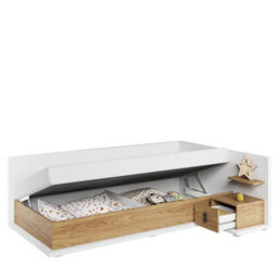Arte Modern Mirrored Massi Right Bedside Table - Natural Hickory & Alpine White, Durable Storage Solution (H)700mm (W)430mm (D)450mm - thumbnail 3