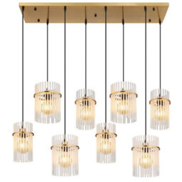 Luminosa Lighting Luminosa Gorley Cluster Pendant Ceiling Light Gold Colours Matt Opal Glass Shade 8X E27 - thumbnail 3