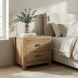 Amani Denver Rustic Walnut Solid Pine 2 Drawer Bedside Table Nightstand - thumbnail 4