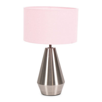 Valuelights Jax Silver Metal Touch Dimmer Table Lamp With Blush Pink Drum Shade - image 1