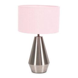 Valuelights Jax Silver Metal Touch Dimmer Table Lamp With Blush Pink Drum Shade