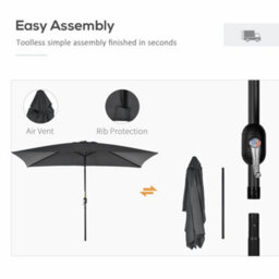 Outsunny 3X2M Patio Parasol Canopy Tilt Crank 6 Ribs Sun Shade Garden Black - thumbnail 6