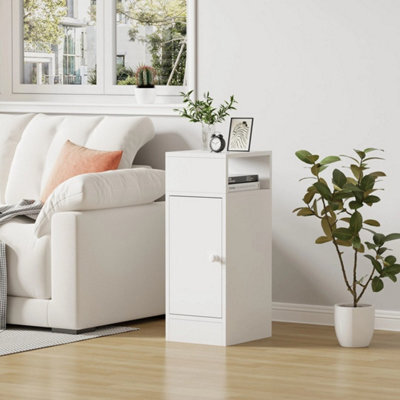 B White Double Modern Narrow Body Bedside Table With Open Storage - image 1