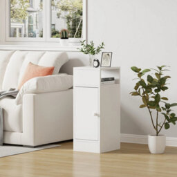 B White Double Modern Narrow Body Bedside Table With Open Storage - thumbnail 1