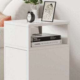 B White Double Modern Narrow Body Bedside Table With Open Storage - thumbnail 4