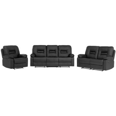 Beliani Manual Recliner Living Room Set 6 Seater Bergen Faux Leather Black - image 1