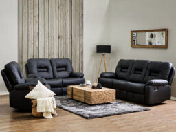 Beliani Manual Recliner Living Room Set 6 Seater Bergen Faux Leather Black - thumbnail 2