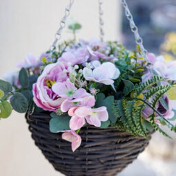Primrose Artificial Peonies And Hydrangeas Hanging Floral Arrangement In Wicker Basket 32Cm - thumbnail 3