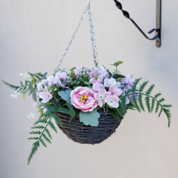 Primrose Artificial Peonies And Hydrangeas Hanging Floral Arrangement In Wicker Basket 32Cm - thumbnail 2