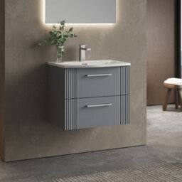 Balterley Belvide Partial Fluted 2 Drawer Wall Hung Vanity Unit With 1 Tap Hole Curved Basin- 1200mm - Satin Grey - thumbnail 6