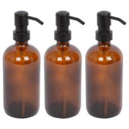 Harbour Housewares 500Ml Glass Soap Dispensers - 3X Amber Bathroom Kitchen Spa Refillable Hand Wash Or Lotion Bottle With Pump - thumbnail 1