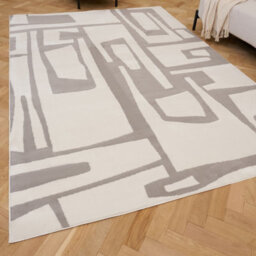 The Rugs Loft Light Grey And Ivory Abstract Geometric Living Room Area Rug And Runners Soft Pile - thumbnail 1