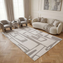 The Rugs Loft Light Grey And Ivory Abstract Geometric Living Room Area Rug And Runners Soft Pile - thumbnail 3