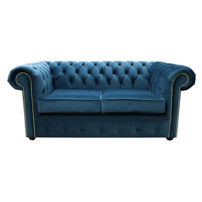Chesterfield 2 Seater Blue Velvet Sofa Custom Made In Classic Style - image 1