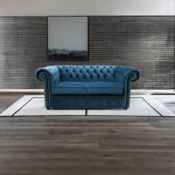 Chesterfield 2 Seater Blue Velvet Sofa Custom Made In Classic Style - thumbnail 2