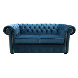 Chesterfield 2 Seater Blue Velvet Sofa Custom Made In Classic Style - thumbnail 1