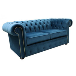 Chesterfield 2 Seater Blue Velvet Sofa Custom Made In Classic Style - thumbnail 3