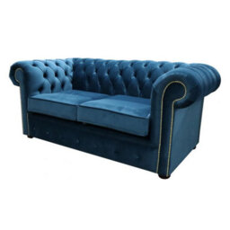 Chesterfield 2 Seater Blue Velvet Sofa Custom Made In Classic Style - thumbnail 5