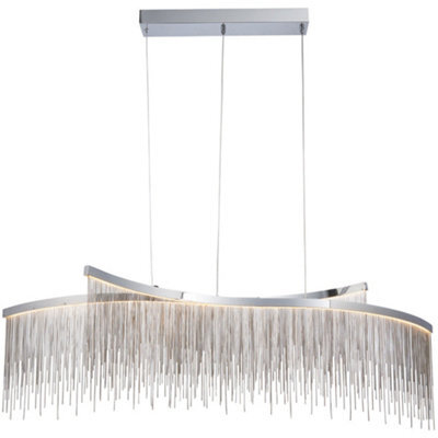 Twin Ceiling Pendant Light Fitting - Chrome Plate & Silver Waterfall Chains - image 1
