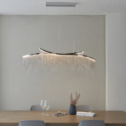Twin Ceiling Pendant Light Fitting - Chrome Plate & Silver Waterfall Chains - thumbnail 4