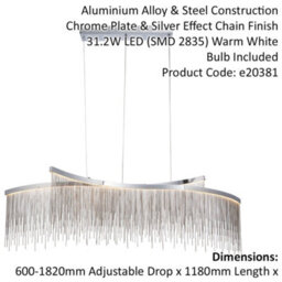 Twin Ceiling Pendant Light Fitting - Chrome Plate & Silver Waterfall Chains - thumbnail 2