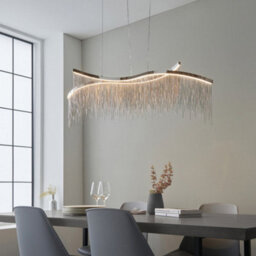 Twin Ceiling Pendant Light Fitting - Chrome Plate & Silver Waterfall Chains - thumbnail 5