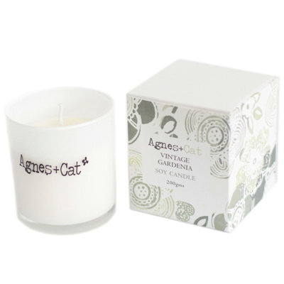 Serenityy Agnes + Cat Vintage Gardenia Soy Wax Votive Candle 200G - White Glass With Embossed Silver Lid - image 1