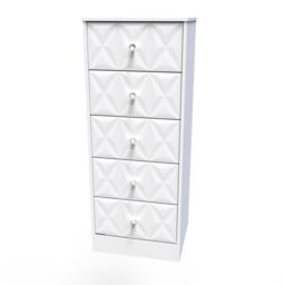 Genoa Ready Assembled Matt White No Effect 5 Drawer Bedside Chest (H)1120mm (W)450mm (D)395mm - thumbnail 2
