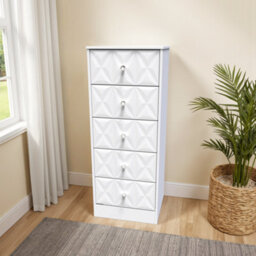 Genoa Ready Assembled Matt White No Effect 5 Drawer Bedside Chest (H)1120mm (W)450mm (D)395mm - thumbnail 1