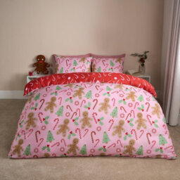 Ohs Gingerbread Man Reversible Bedding Set Duvet Cover With Pillowcase, Pink - thumbnail 2