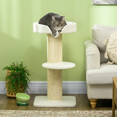 Pawhut 91Cm Scratching Posts Cat Tree Activity Centre For Indoor Cats Cream - image 1