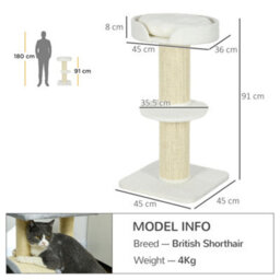 Pawhut 91Cm Scratching Posts Cat Tree Activity Centre For Indoor Cats Cream - thumbnail 3