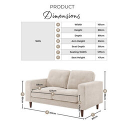 Furniturebox Uk Jasper Cream Linen-Look Fabric 2 Seater Sofa - thumbnail 2