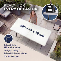 Casaria 7Ft Folding Garden Table 220X70Cm Foldable Table Picnic White - thumbnail 2
