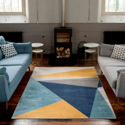 Loomed Blue Ochre Bold Geometric Area Rug 200X290Cm - thumbnail 1