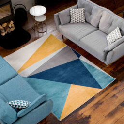 Loomed Blue Ochre Bold Geometric Area Rug 200X290Cm - thumbnail 2