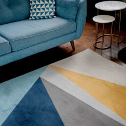 Loomed Blue Ochre Bold Geometric Area Rug 200X290Cm - thumbnail 3
