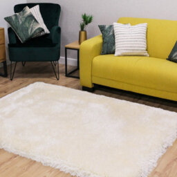 Ivory Plain Shaggy Handmade Sparkle Easy To Clean Rug For Dining Room Bedroom Living Room -60Cm X 110Cm - thumbnail 2