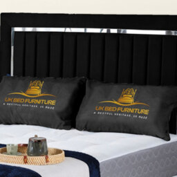 UKBEDFURNITURE Chrome Edge Black Plush Valvet Upholstered Bed Frame Only - Slatted Base - 48 Inch Headboard - thumbnail 2