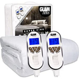 Glamhaus Super King Electric Blanket - Fitted Mattress Bed Cover - White Diamond Quilted - Settings For Feet And Body, Timer - thumbnail 1