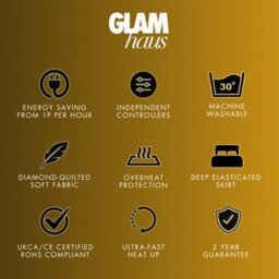 Glamhaus Super King Electric Blanket - Fitted Mattress Bed Cover - White Diamond Quilted - Settings For Feet And Body, Timer - thumbnail 8
