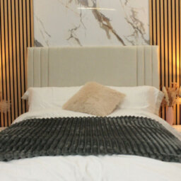 "Urban Textures - Nevada Luxury 26"" High Velvet Fabric Upholstered Symmetric Panel Design Bed Headboard - Cream" - thumbnail 3