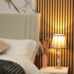 "Urban Textures - Nevada Luxury 26"" High Velvet Fabric Upholstered Symmetric Panel Design Bed Headboard - Cream" - thumbnail 2