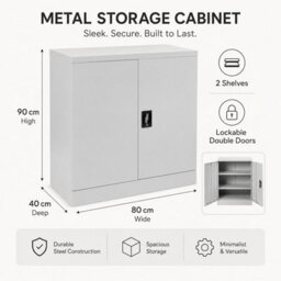 MMT Funiture Designs Metal Storage Cupboard Grey Steel Filing Cabinet With 1 Shelf - 2 Door Lockable Unit 90Cm, For Garage Tools, Kitchen, Utility Room - thumbnail 8