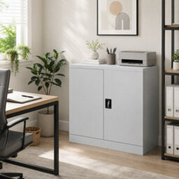 MMT Funiture Designs Metal Storage Cupboard Grey Steel Filing Cabinet With 1 Shelf - 2 Door Lockable Unit 90Cm, For Garage Tools, Kitchen, Utility Room - thumbnail 6