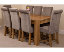 That's Furniture Kuba 180 X 90 Cm Chunky Oak Dining Table And 8 Chairs Dining Set With Washington Grey Fabric Chairs - thumbnail 1